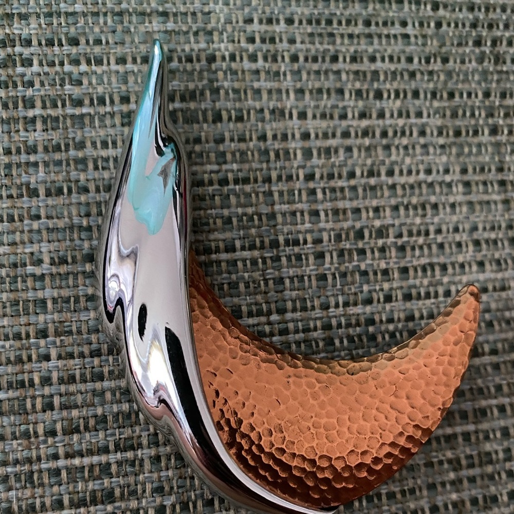 Vintage signed Monet Copper & silver tone modernist brooch pin 3” hammered large - Picture 3 of 6
